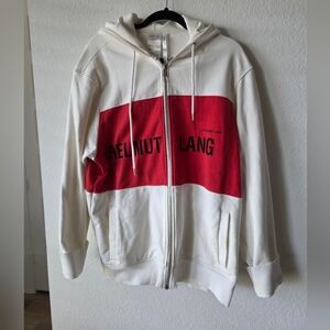 Helmut Lang White & Red Zip-Up Hoodie